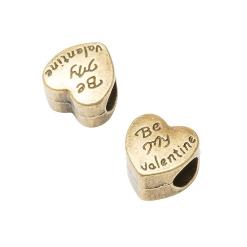Antique Silver be my valentine heart bead shown in product image 2