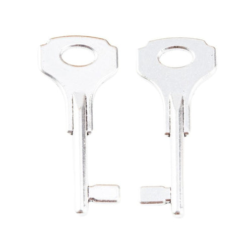 Close view showing the front and reverse details of the flat utility key charm