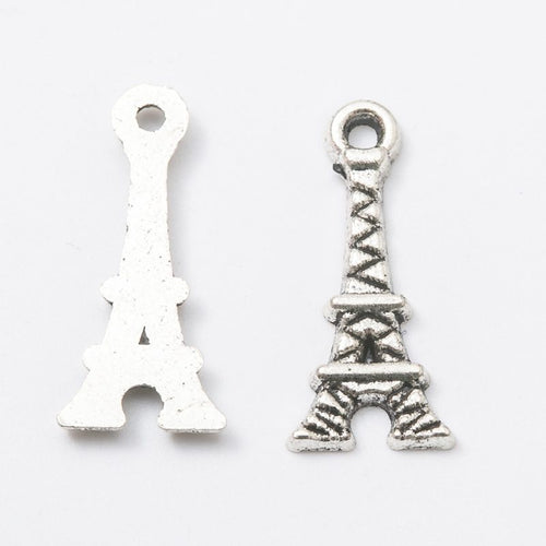 Close product view showing the front and reverse details of the Eiffel Tower charm