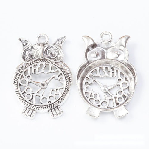Close view of the owl clock charm showing its raised front pattern