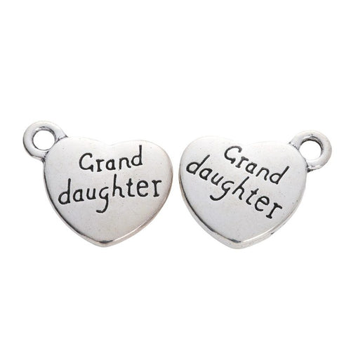 Front detail of granddaughter engraved heart metal charm
