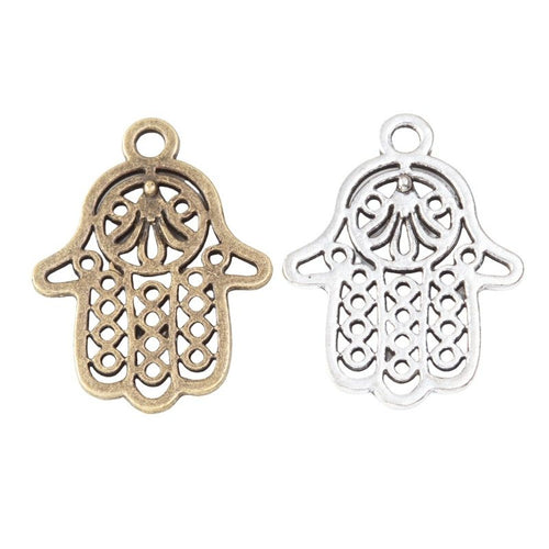 Alternate image of Hamsa hand charm showing available finishes and form