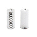 BLESSED Engraved Rectangular Tag Pendant Charm in Antique Silver view 2