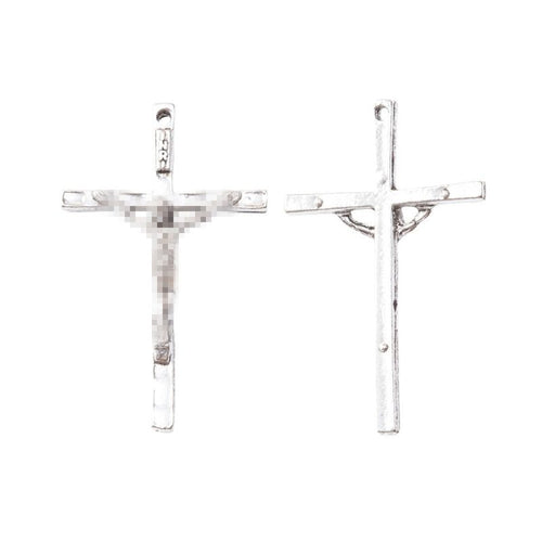 Crucifix charm shown in front and reverse details