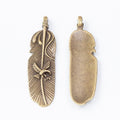 Antique Bronze and Silver Feather Charms with Floral Detail view 2