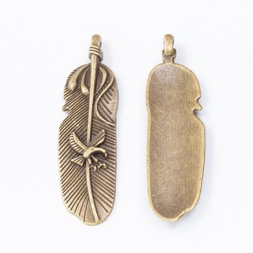 Angled detail views of feather charms