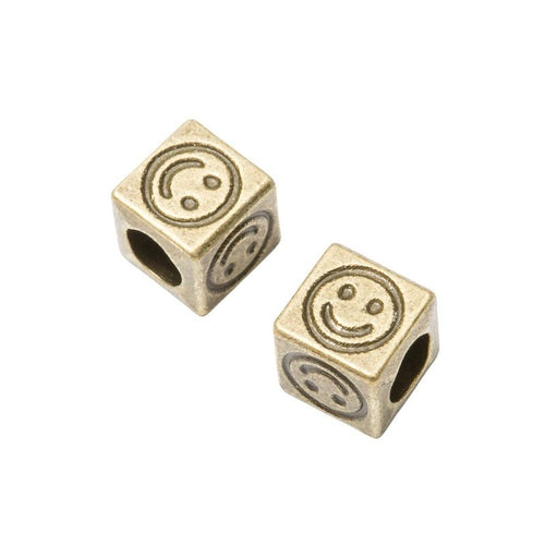 Antique Silver smiley cube bead shown in product image 2