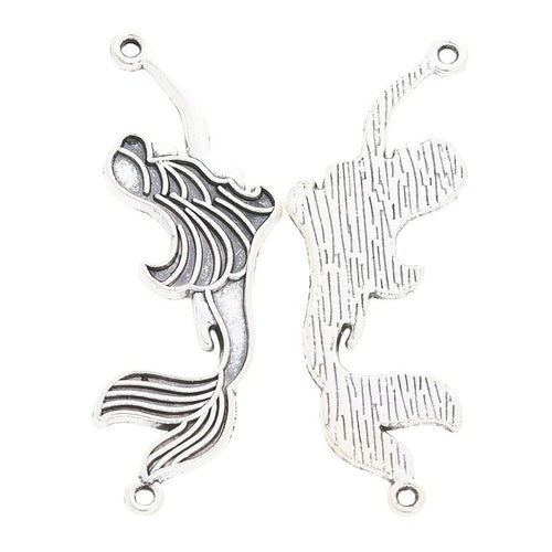 Flowing mermaid connector with loops at the raised arm and tail shown in front detail view