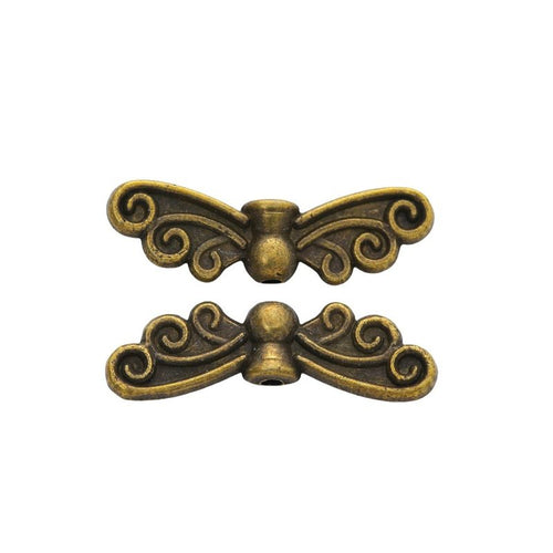 Bright Silver, Antique Silver, Gold Tone, Antique Bronze, Rose Gold, Pale Gold scroll wing spacer bead shown in a detail