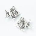 Patterned Tropical Fish Metal Charm in Antique Silver Finish view 2
