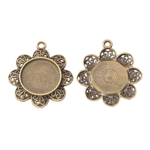 Metal floral round connector setting, front detail shown in the product image