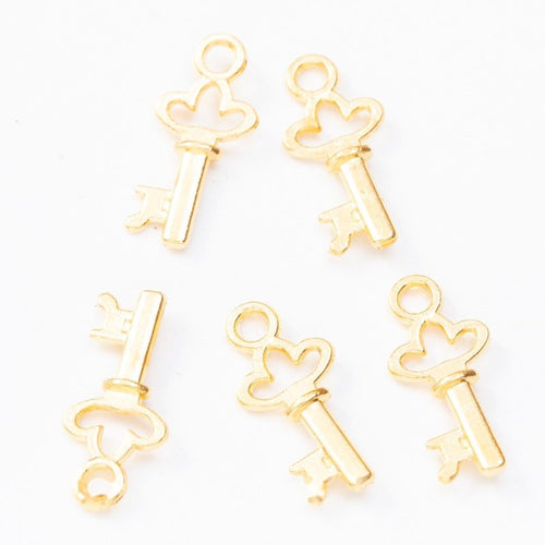 Close view showing the front and reverse details of the small key charm