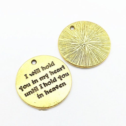Front detail view of the Heaven Memorial Quote Disc metal piece