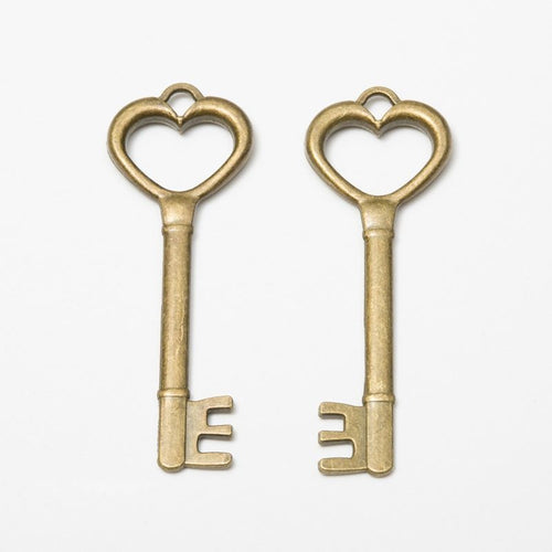 Front detail and finish comparison of the heart top skeleton key charm