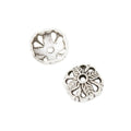 Openwork Flower Bead Cap with an open petal pattern around a center hole in Antique Silver view 2