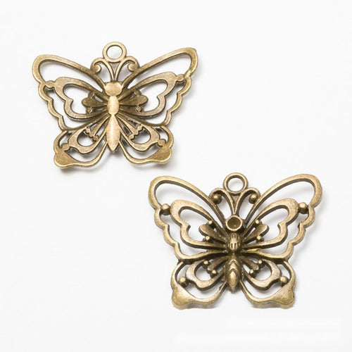 Layered Floral Butterfly Charm shown from the front in contrasting finishes