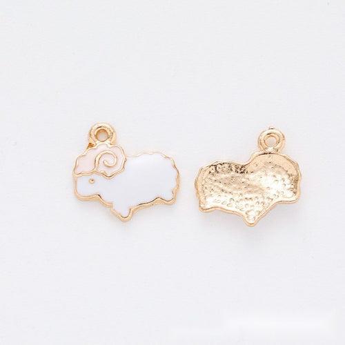 Enamel sheep charm shown in front and reverse details