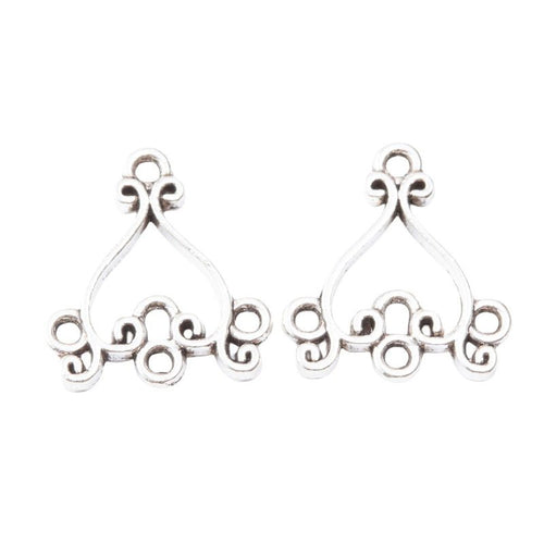 Ornate chandelier connectors with one top loop and five lower loops shown from the front on a white background.