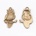 Detailed Perched Owl Charm In Antique Bronze and Antique Silver Metal Finish view 2