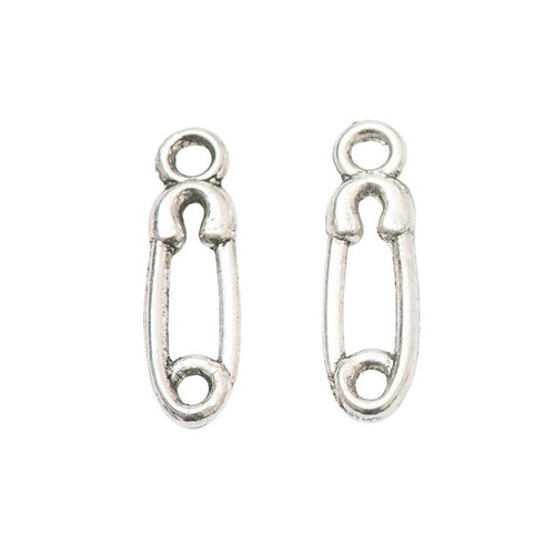 Close view showing the front details of the safety pin charms
