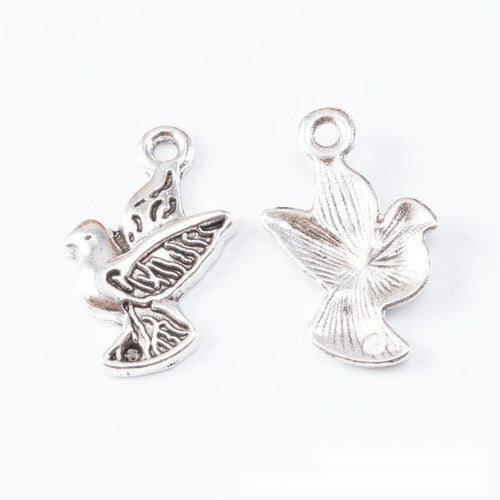 Alternate image of peace dove charm showing available finishes and form
