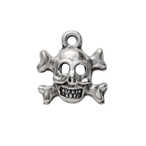 Close view of the skull and crossbones charm surface and relief