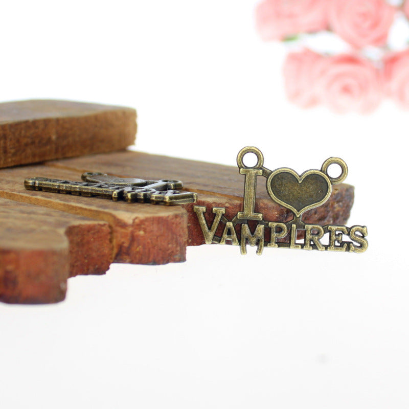 Double Heart Letter Alloy Charm Pendant 33x20mm