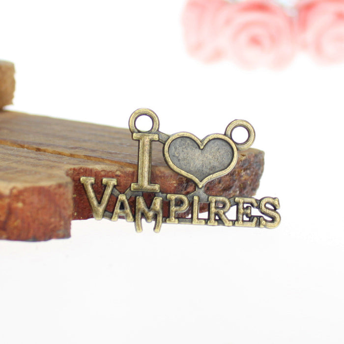 Double Heart Letter Alloy Charm Pendant 33x20mm