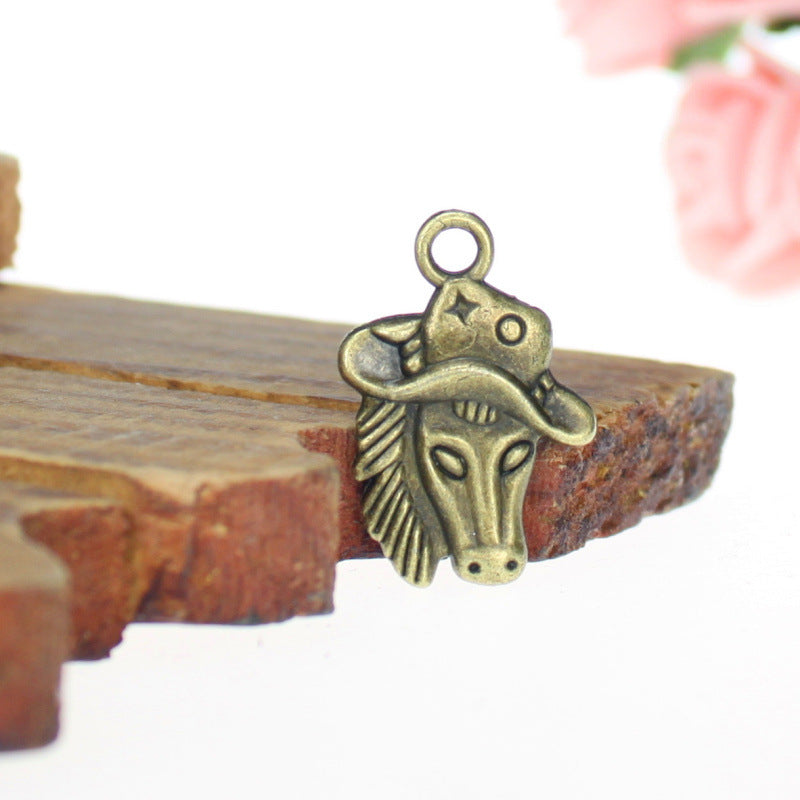 Double-Sided Horse Head Alloy Charm Pendant 24x16mm
