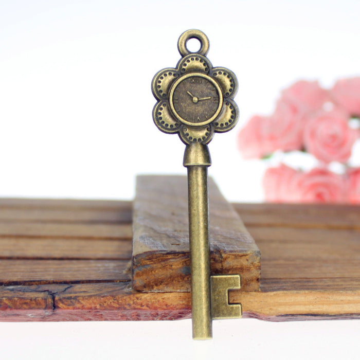 69x20mm Vintage Flower Clock Key Alloy Charm Pendant