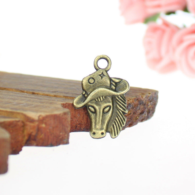 Double-Sided Horse Head Alloy Charm Pendant 24x16mm