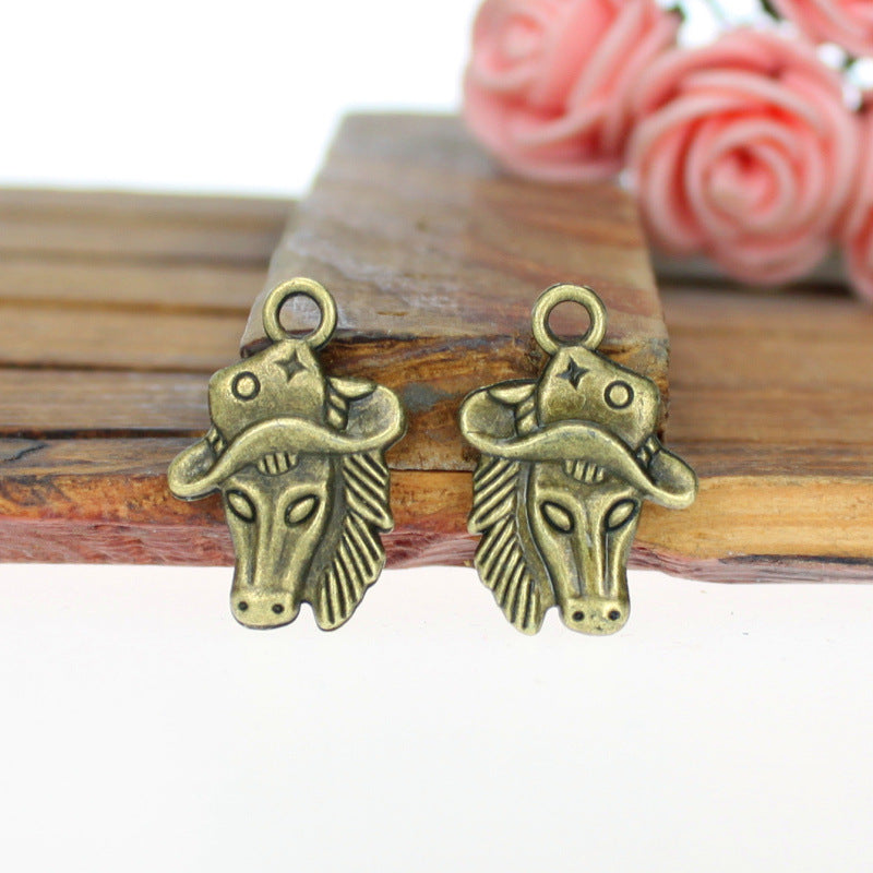 Double-Sided Horse Head Alloy Charm Pendant 24x16mm