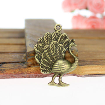 Three Dimensional Peacock Alloy Charm in 3 Metal Finishes