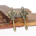 Vintage Crown Fleur Key Charm Metal Jewelry Component, 3 Finish Options view 2