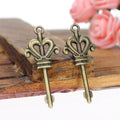 Vintage Crown Fleur Key Charm Metal Jewelry Component, 3 Finish Options view 1