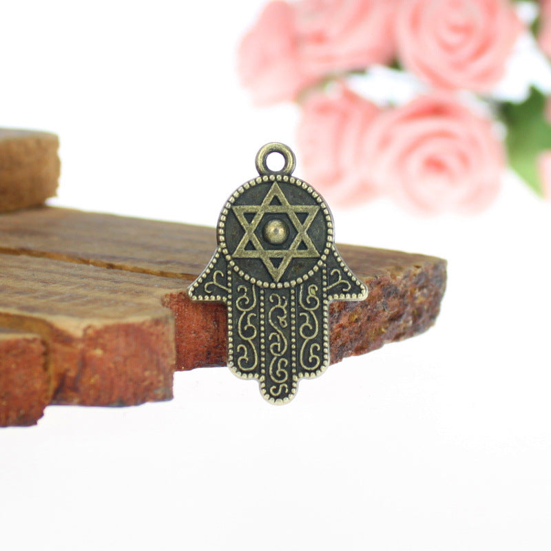 28x20mm Double-Sided Hamsa Star Hand Alloy Charm