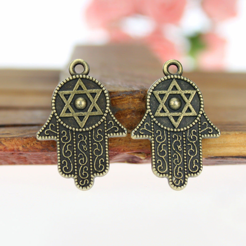 28x20mm Double-Sided Hamsa Star Hand Alloy Charm