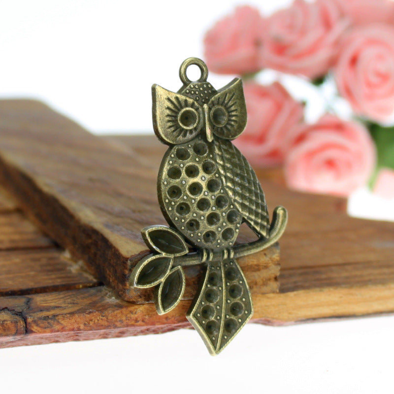 51x31mm Vintage Owl Alloy Charm Pendant