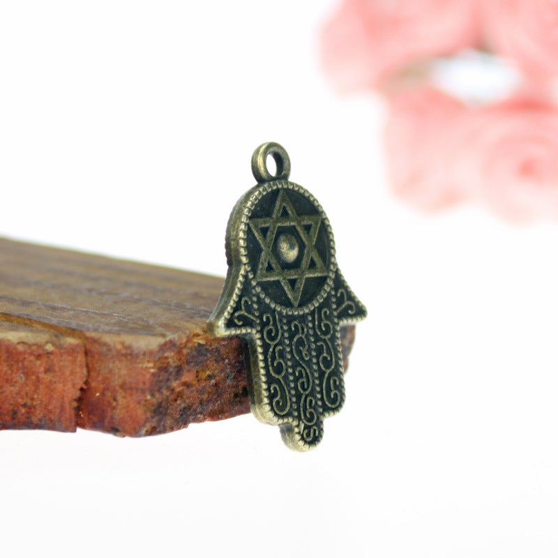28x20mm Double-Sided Hamsa Star Hand Alloy Charm