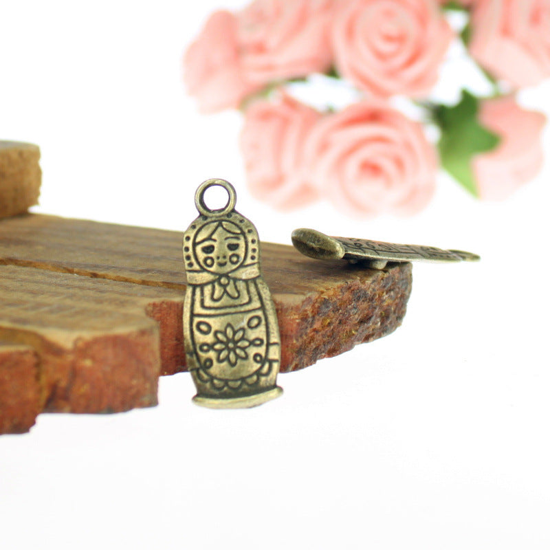 Vintage Russian Doll Alloy Charm Pendant 26x16mm
