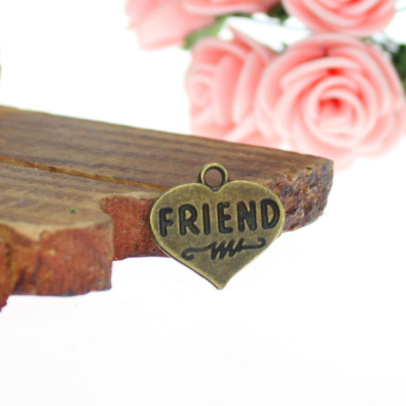 Double-Sided Heart Alloy Charm Pendant with Friend Lettering