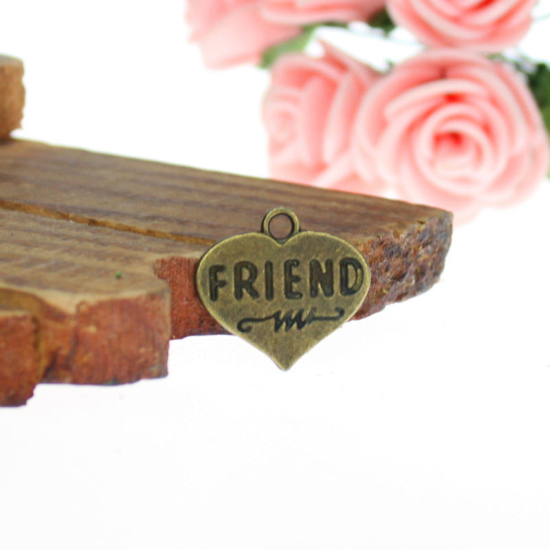 Double-Sided Heart Alloy Charm Pendant with Friend Lettering