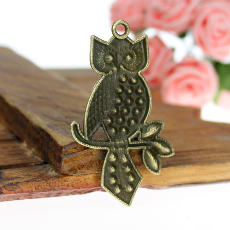 51x31mm Vintage Owl Alloy Charm Pendant