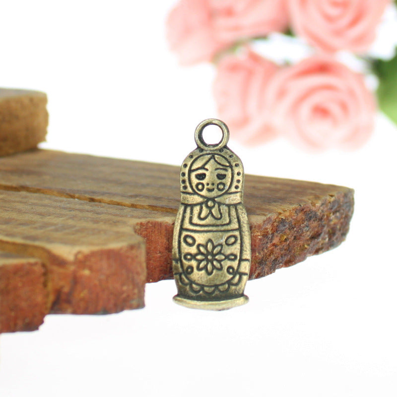 Vintage Russian Doll Alloy Charm Pendant 26x16mm