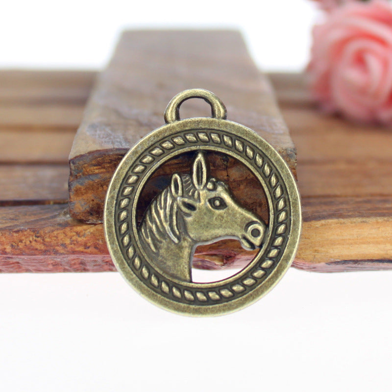 25mm Double-Sided Horse Head Round Charm Pendant