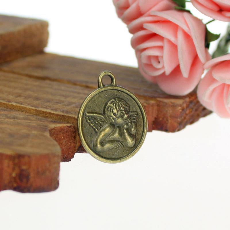 19mm Round Angel Alloy Charm Pendant