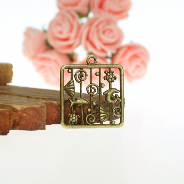 24mm Ocean World Square Alloy Charm Pendant