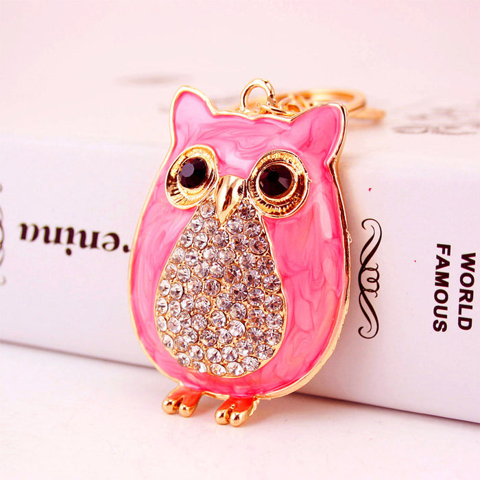 Cute Rhinestone Enamel Owl Keychain Zinc Alloy Car Key Ring Bag Charm