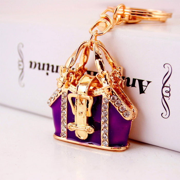 Gold-Tone Rhinestone Handbag Keychain With Split Ring And Clasp