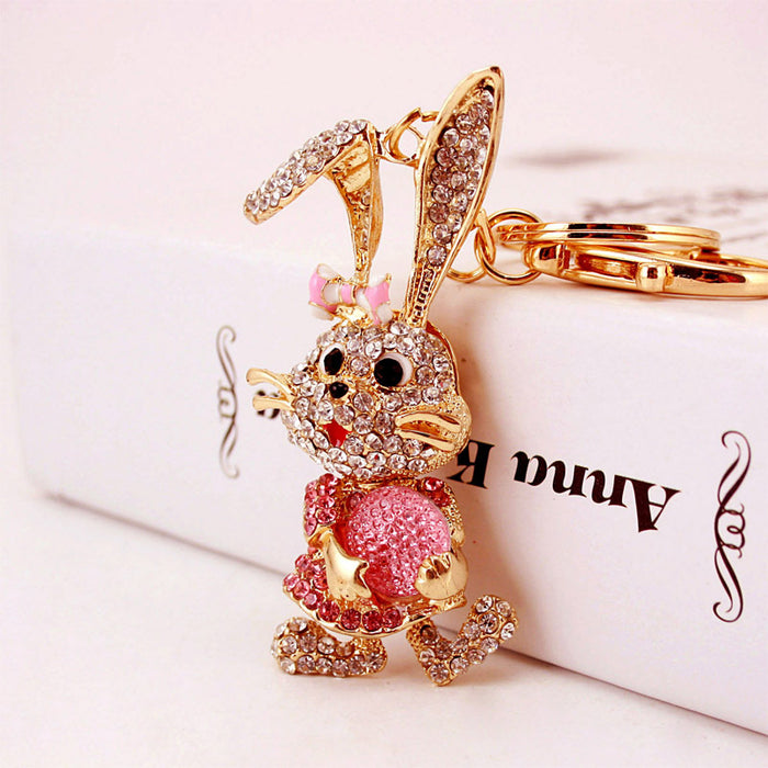 Cute Rhinestone Rabbit Keychain Zinc Alloy Animal Bag Charm for Women